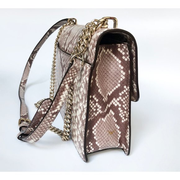 DKNY beige python leather crossbody bag, medium size snake print chain purse - Picture 5 of 12